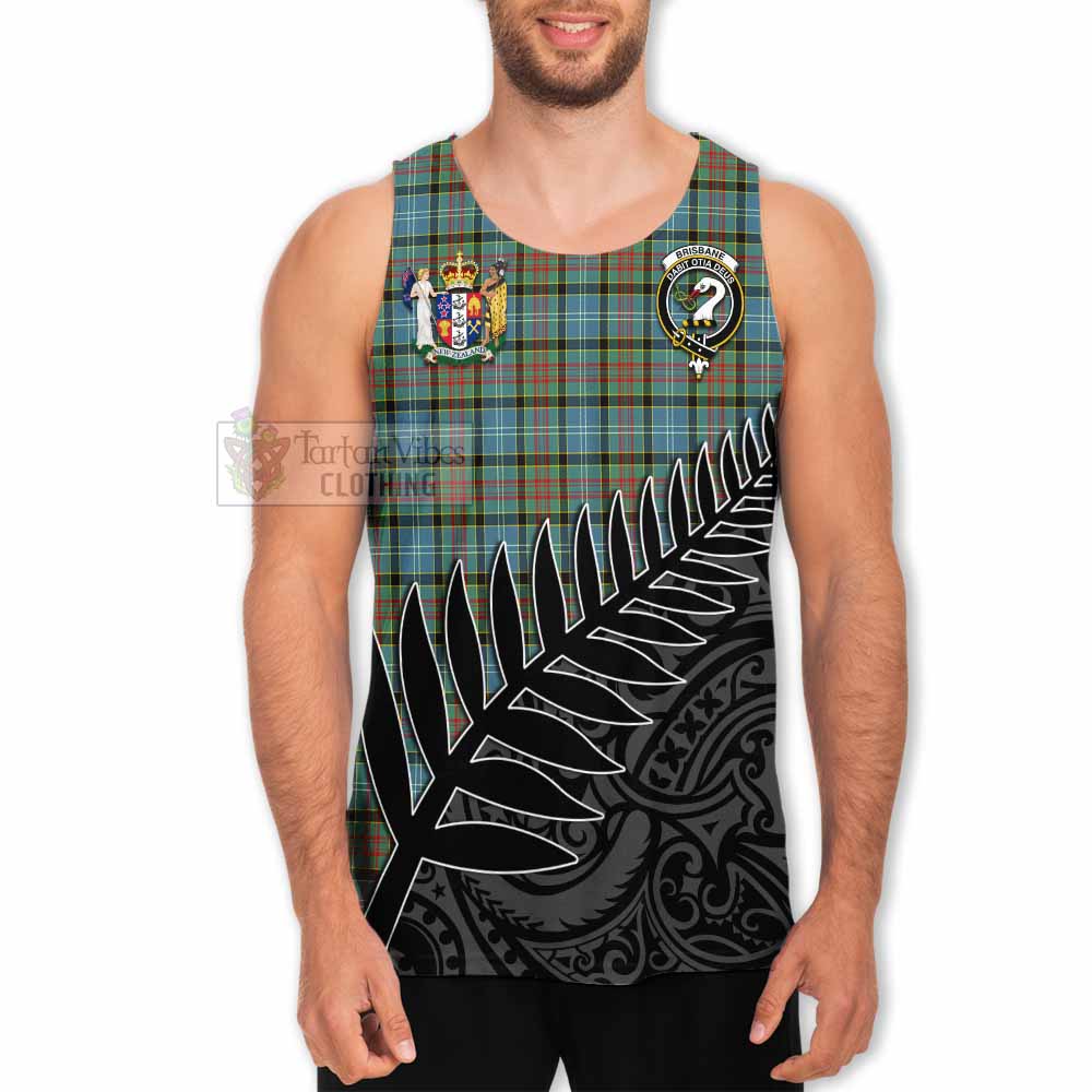 Tartan Vibes Clothing Brisbane Crest Tartan Men's Tank Top with New Zealand Silver Fern Half Style