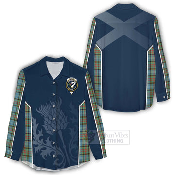 Brisbane Tartan Women's Casual Shirt with Family Crest and Scottish Thistle Vibes Sport Style