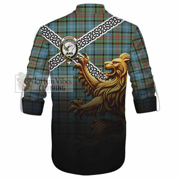 Brisbane Crest Tartan Ghillie Kilt Shirt with Golden Lion Emblem Celtic Style - Tartan Vibes Clothing