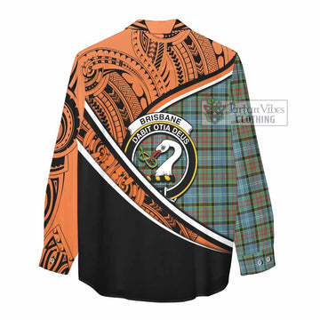 Brisbane Crest Tartan Women's Casual Shirt with Polynesian Vibes Style - Orange Version