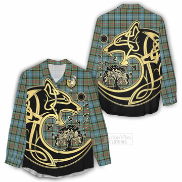 Brisbane Tartan Women's Casual Shirt with Family Crest Celtic Wolf Style