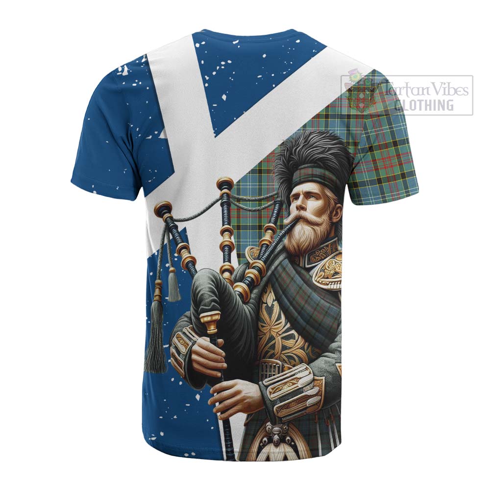 Tartan Vibes Clothing Brisbane Tartan Cotton T-shirt with Family Crest Scottish Bagpiper Vibes