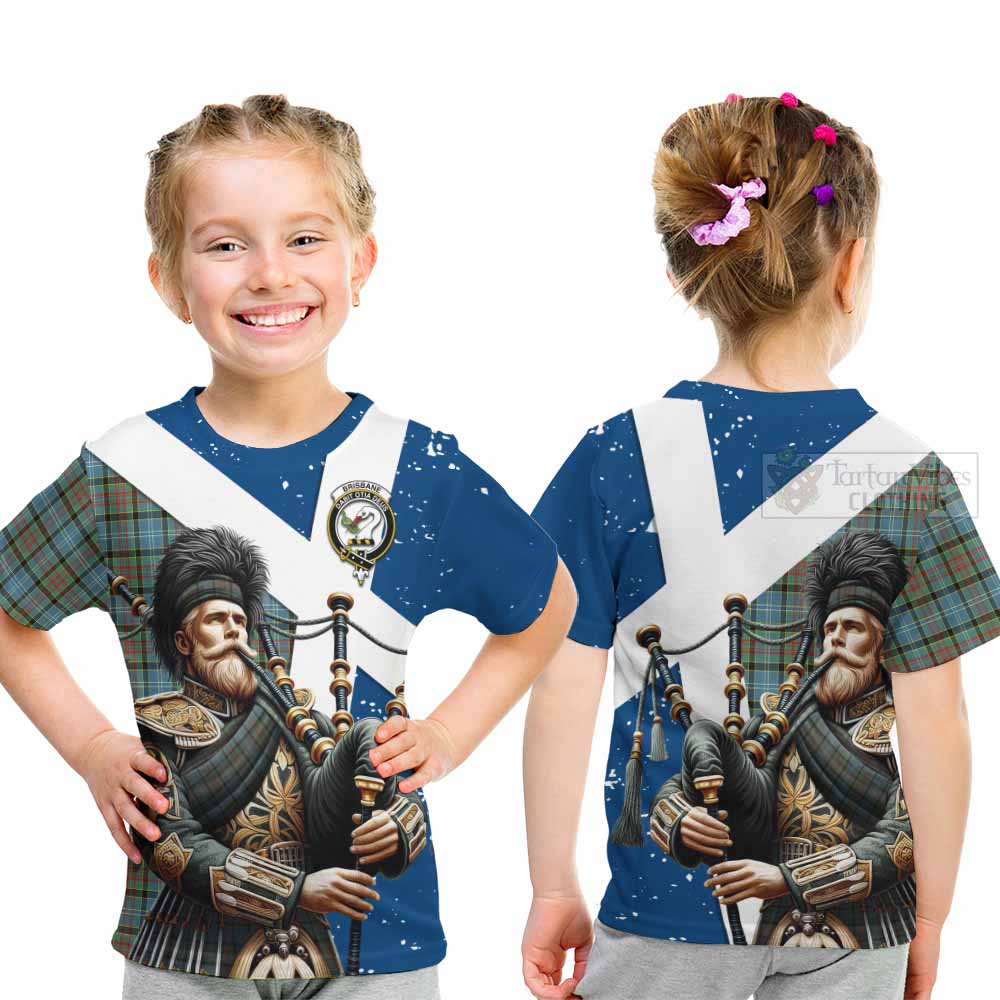 Tartan Vibes Clothing Brisbane Tartan Kid T-Shirt with Family Crest Scottish Bagpiper Vibes