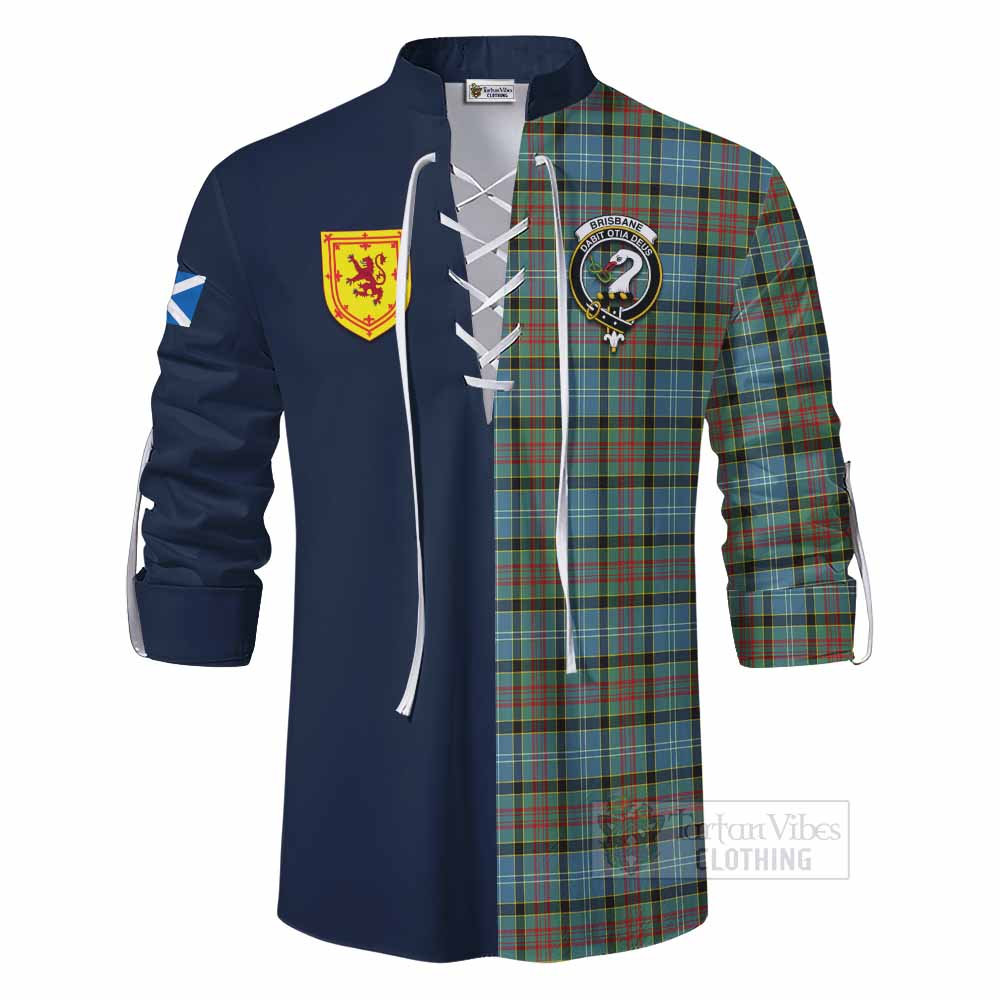 Brisbane Tartan Ghillie Kilt Shirt Alba with Scottish Lion Royal Arm Half Style