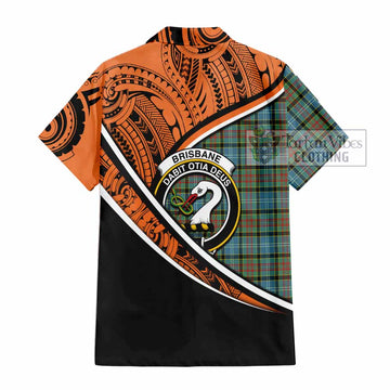 Brisbane Crest Tartan Short Sleeve Button Shirt with Polynesian Vibes Style - Orange Version