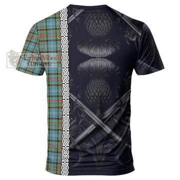 Brisbane Tartan T-Shirt with Family Crest Cross Sword Thistle Celtic Vibes