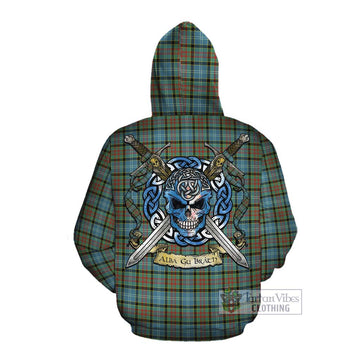 Brisbane Tartan Cotton Hoodie with Family Crest Celtic Skull Style