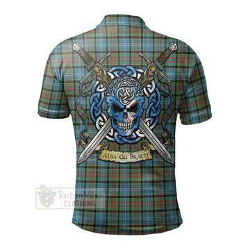 Brisbane Tartan Polo Shirt with Family Crest Celtic Skull Style