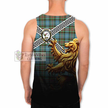 Brisbane Crest Tartan Men's Tank Top with Golden Lion Emblem Celtic Style - Tartan Vibes Clothing