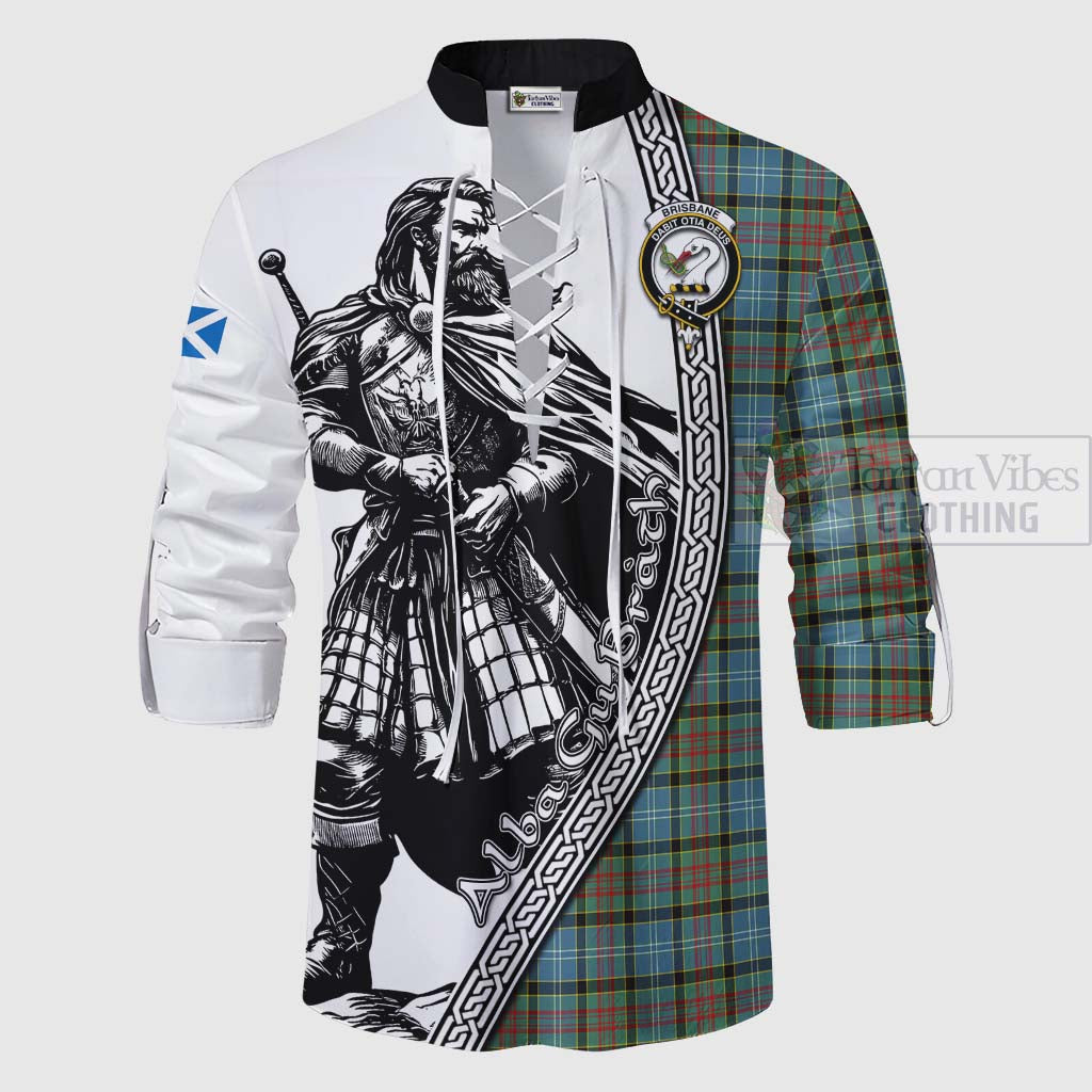 Tartan Vibes Clothing Brisbane Tartan Clan Crest Ghillie Kilt Shirt with Highlander Warrior Celtic Style