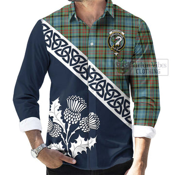 Brisbane Tartan Long Sleeve Button Shirt Featuring Thistle and Scotland Map