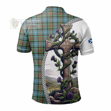 Brisbane Tartan Polo Shirt with Family Crest and St. Andrew's Cross Accented by Thistle Vines