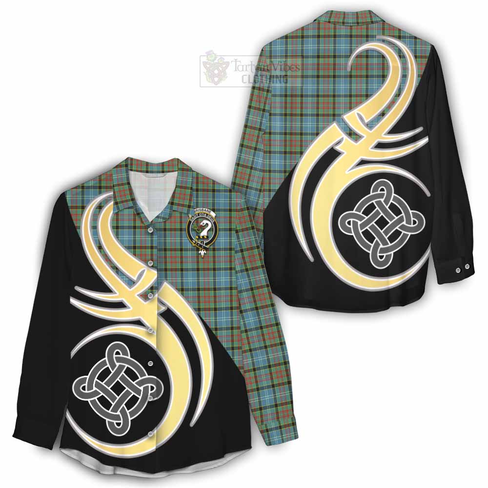 Tartan Vibes Clothing Brisbane Tartan Women's Casual Shirt with Family Crest and Celtic Symbol Style