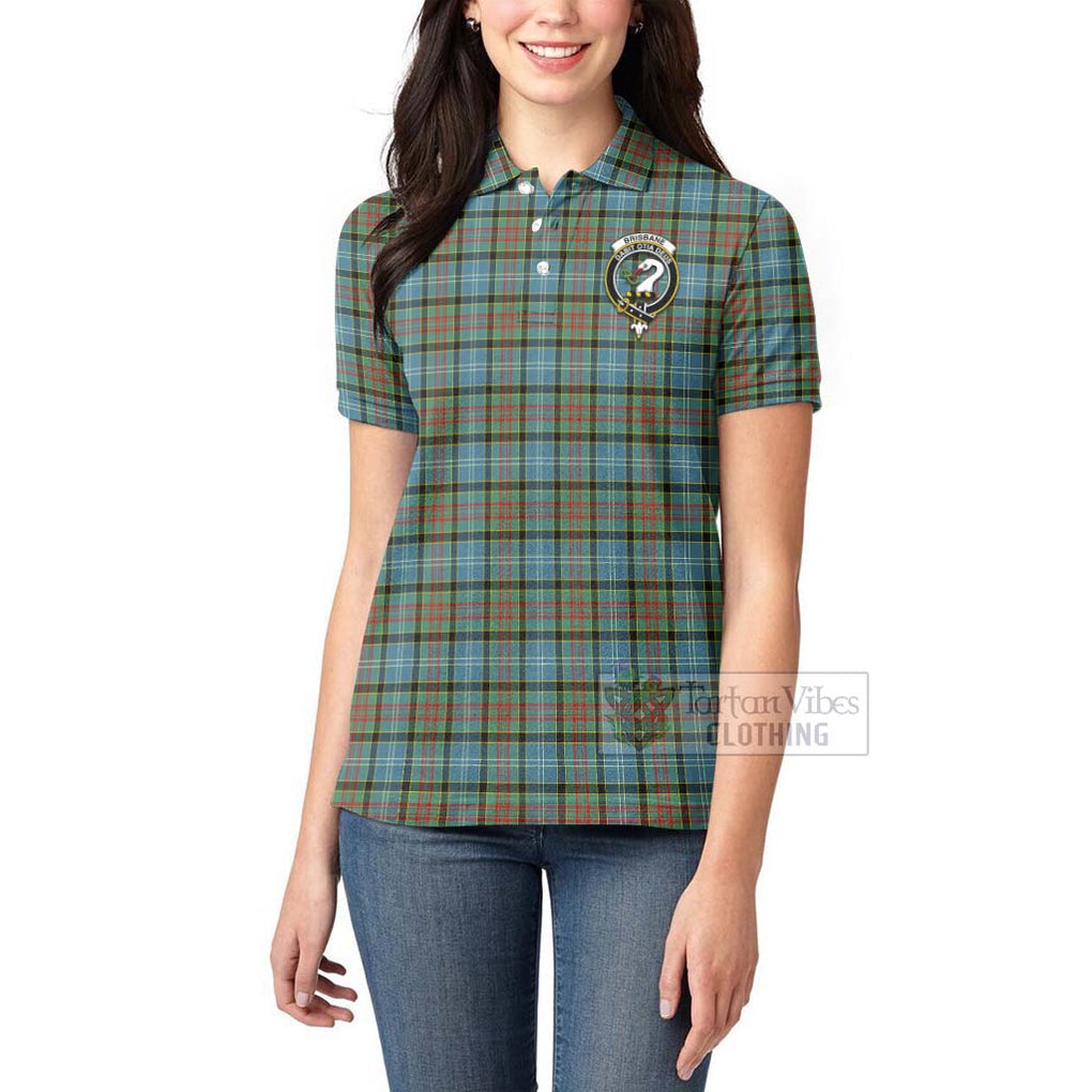 Tartan Vibes Clothing Brisbane Tartan Women's Polo Shirt with Family Crest and Bearded Skull Holding Bottles of Whiskey