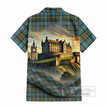 Brisbane Tartan Family Crest Hawaiian Shirt with Scottish Ancient Castle Style - Tartan Vibes Clothing