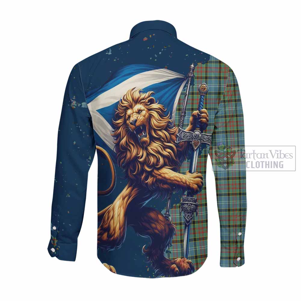 Tartan Vibes Clothing Brisbane Tartan Family Crest Long Sleeve Button Shirt with Scottish Majestic Lion