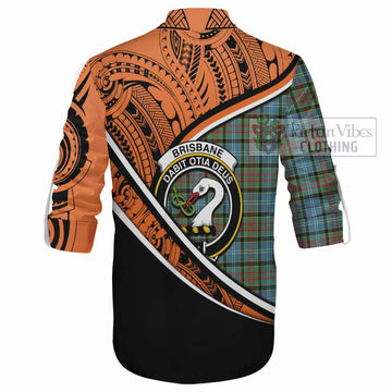 Brisbane Crest Tartan Ghillie Kilt Shirt with Polynesian Vibes Style - Orange Version