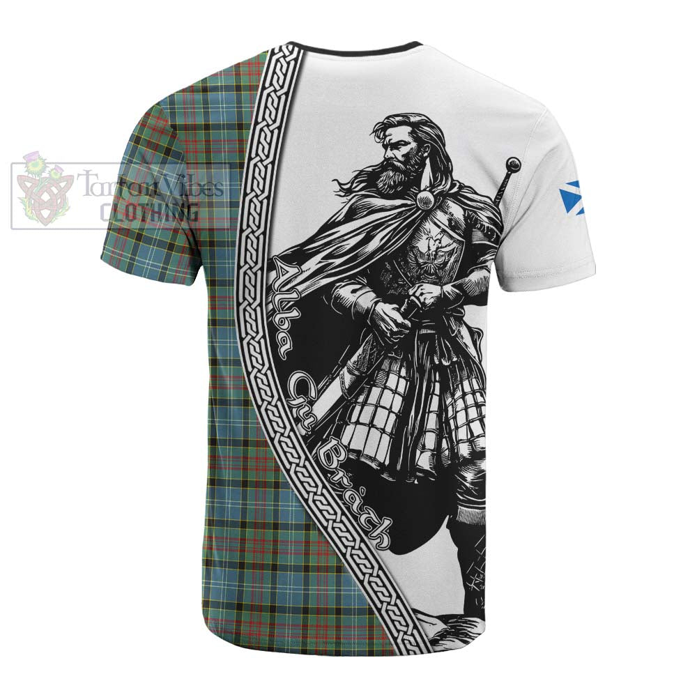 Brisbane Tartan Clan Crest Cotton T-shirt with Highlander Warrior Celtic Style