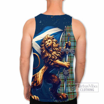 Brisbane Tartan Family Crest Men's Tank Top with Scottish Majestic Lion