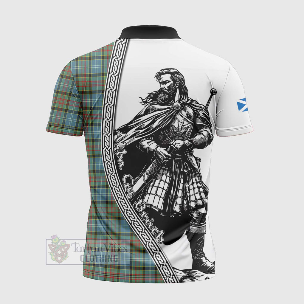 Tartan Vibes Clothing Brisbane Tartan Clan Crest Zipper Polo Shirt with Highlander Warrior Celtic Style