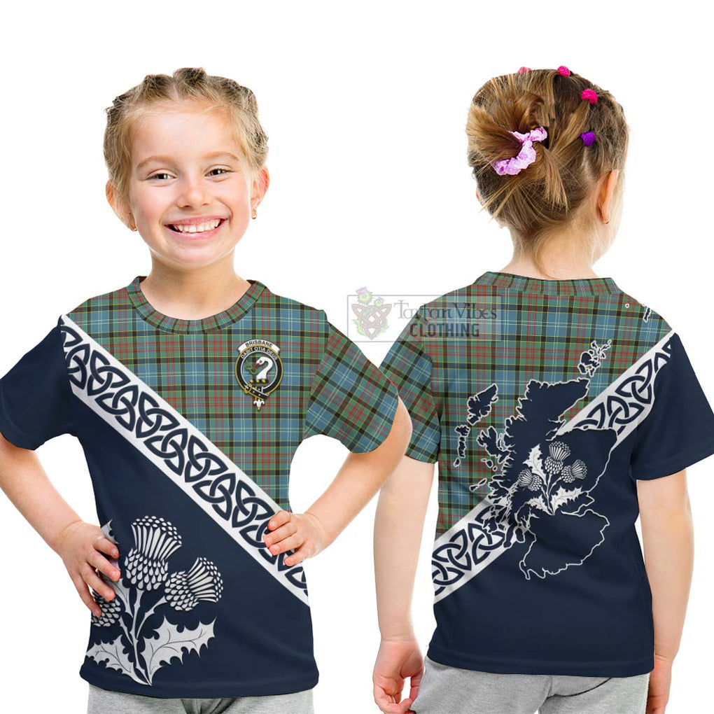 Tartan Vibes Clothing Brisbane Tartan Kid T-Shirt Featuring Thistle and Scotland Map