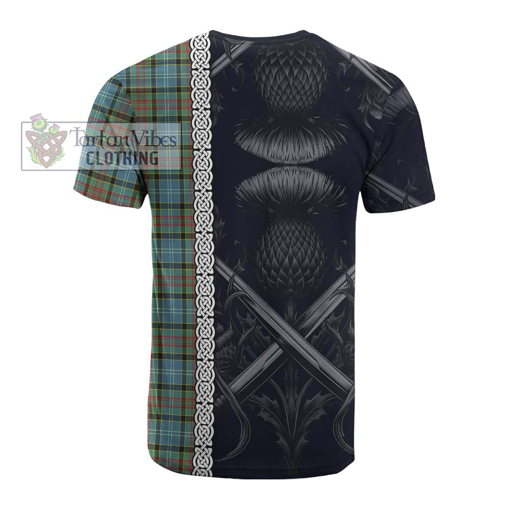 Tartan Vibes Clothing Brisbane Tartan Cotton T-shirt with Family Crest Cross Sword Thistle Celtic Vibes