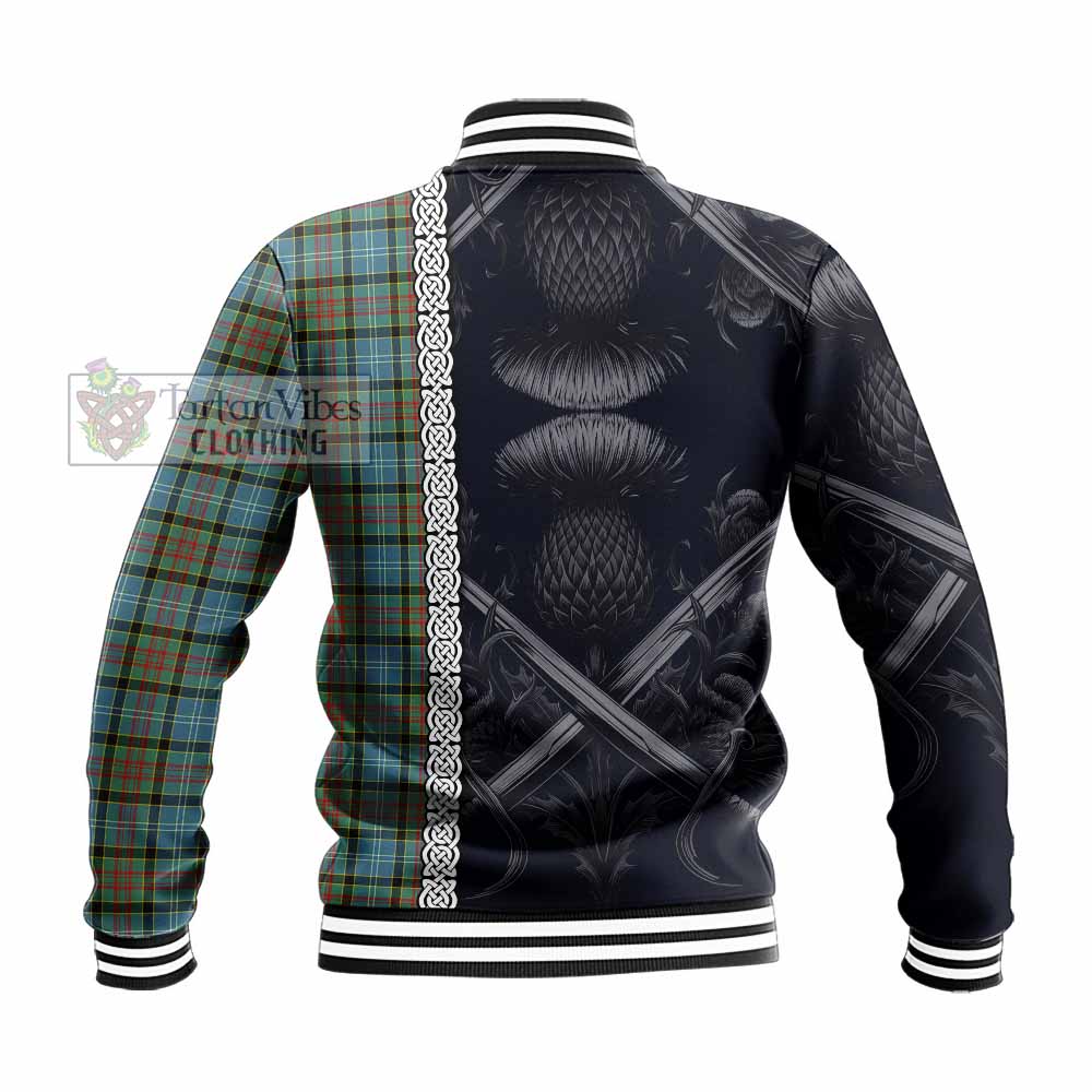 Tartan Vibes Clothing Brisbane Tartan Baseball Jacket with Family Crest Cross Sword Thistle Celtic Vibes