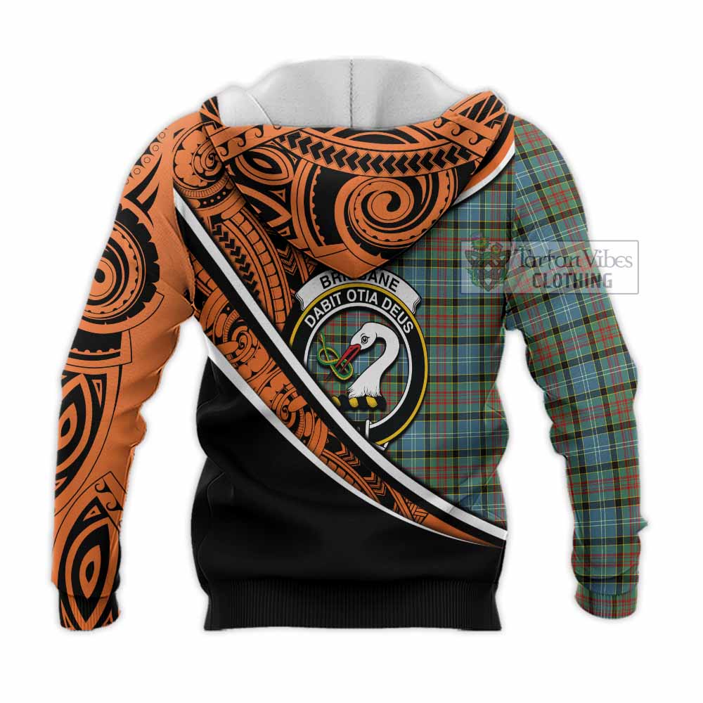 Tartan Vibes Clothing Brisbane Crest Tartan Knitted Hoodie with Maori Tattoo Style - Orange Version