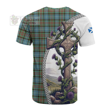 Brisbane Tartan Cotton T-shirt with Family Crest and St. Andrew's Cross Accented by Thistle Vines