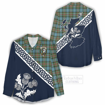 Brisbane Tartan Women's Casual Shirt Featuring Thistle and Scotland Map