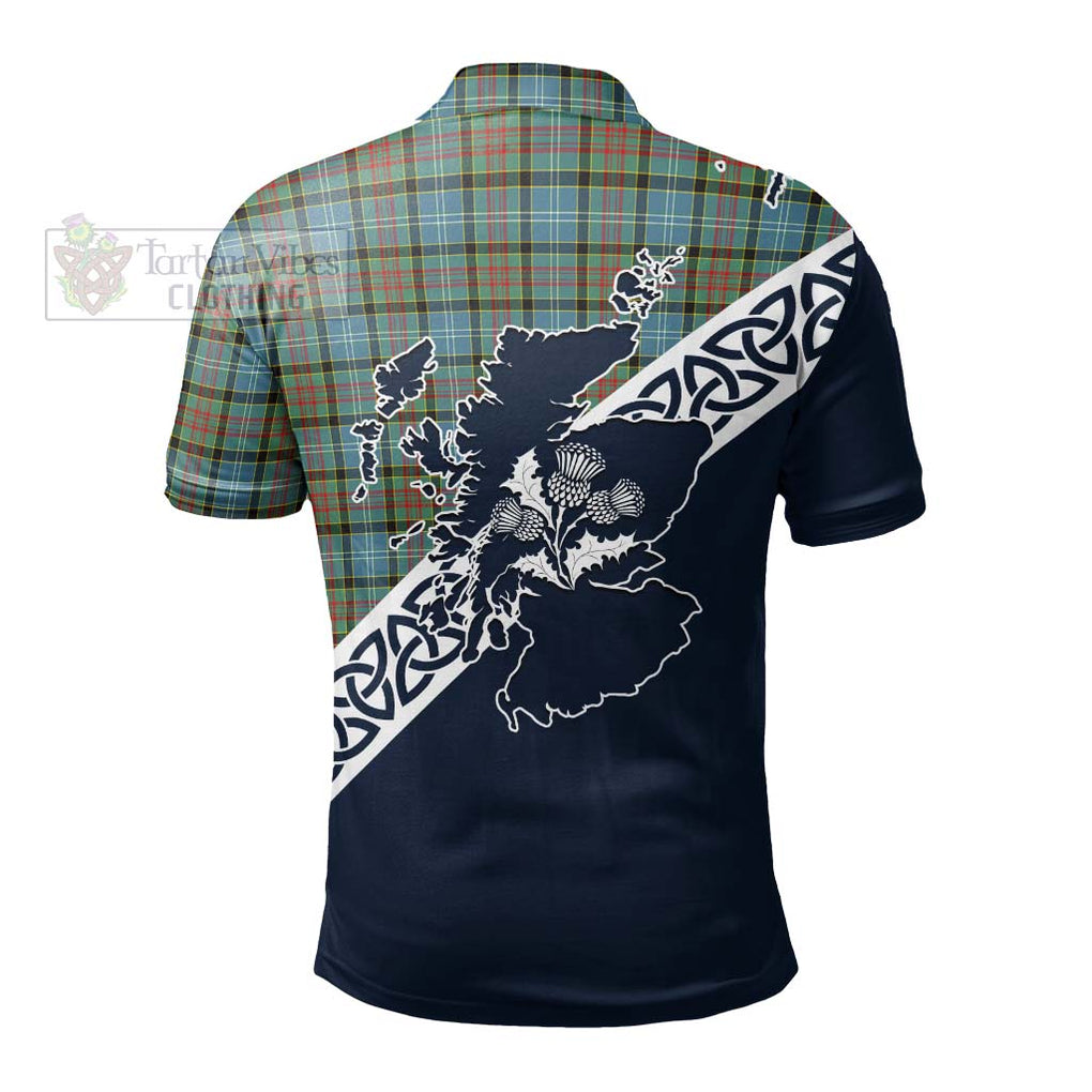 Brisbane Tartan Polo Shirt Featuring Thistle and Scotland Map