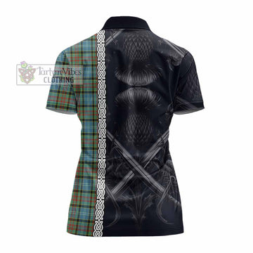 Brisbane Tartan Women's Polo Shirt with Family Crest Cross Sword Thistle Celtic Vibes