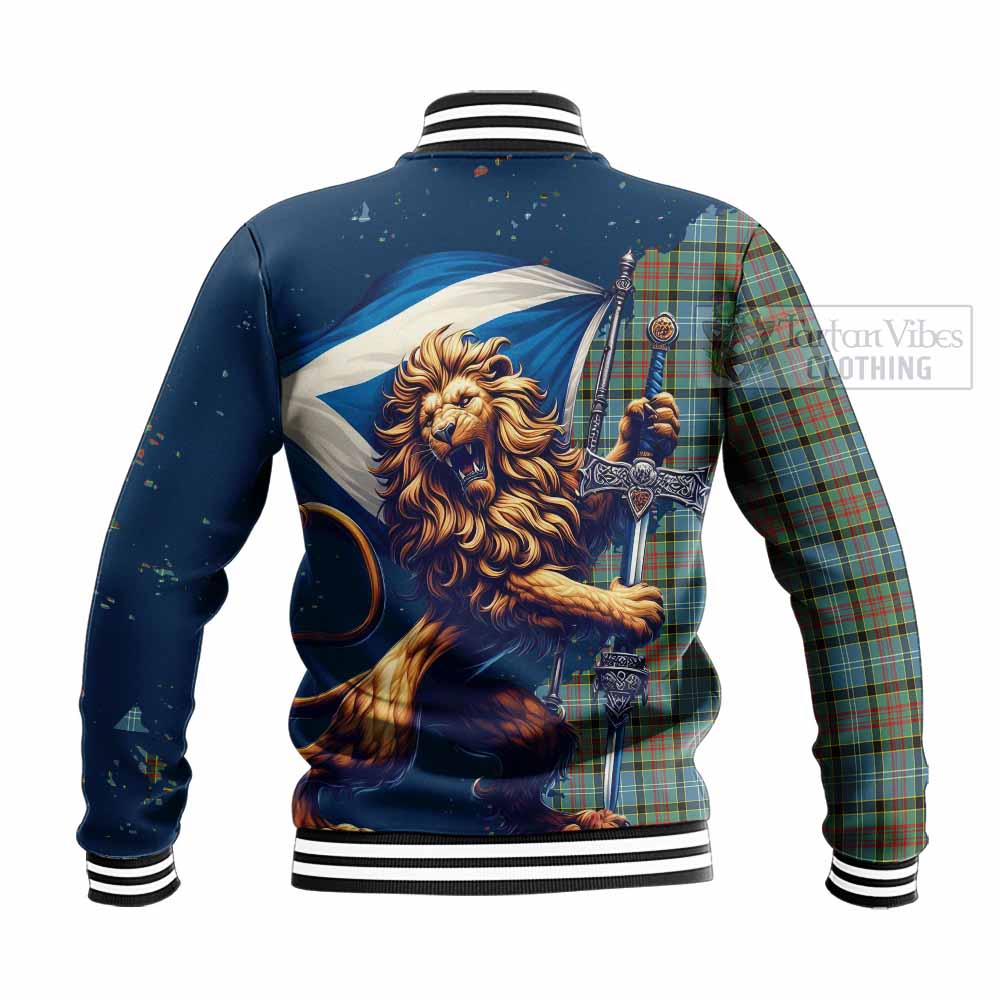 Tartan Vibes Clothing Brisbane Tartan Family Crest Baseball Jacket with Scottish Majestic Lion