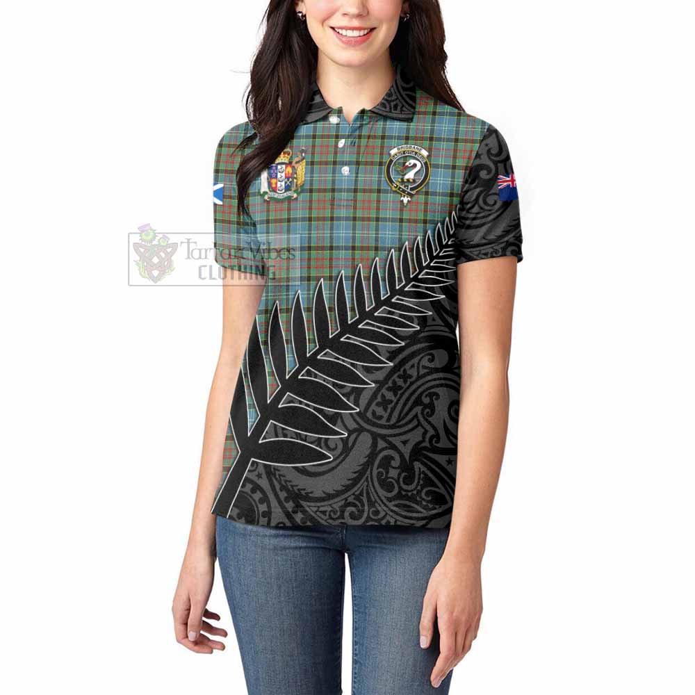 Tartan Vibes Clothing Brisbane Crest Tartan Women's Polo Shirt with New Zealand Silver Fern Half Style