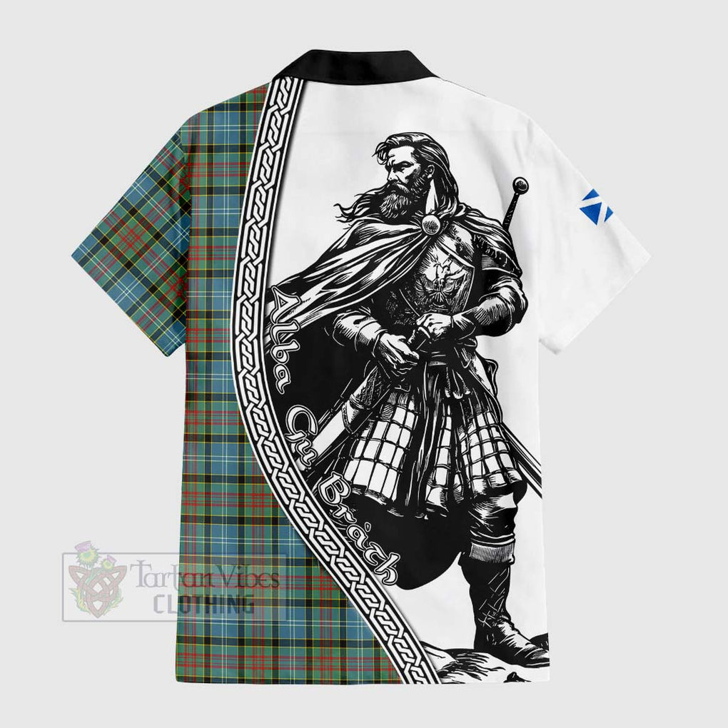 Tartan Vibes Clothing Brisbane Tartan Clan Crest Short Sleeve Button Shirt with Highlander Warrior Celtic Style