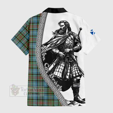 Brisbane Tartan Clan Crest Short Sleeve Button Shirt with Highlander Warrior Celtic Style