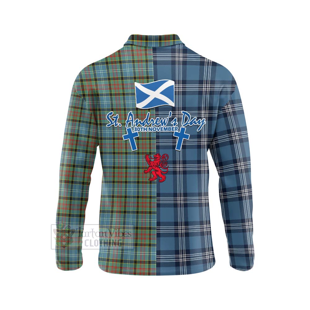 Tartan Vibes Clothing Brisbane Tartan Long Sleeve Polo Shirt Happy St. Andrew's Day Half Tartan Style