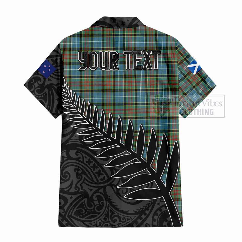 Tartan Vibes Clothing Brisbane Crest Tartan Short Sleeve Button Shirt with New Zealand Silver Fern Half Style