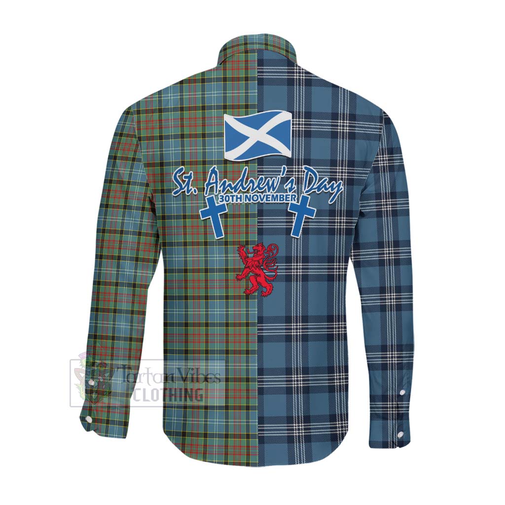 Tartan Vibes Clothing Brisbane Tartan Long Sleeve Button Shirt Happy St. Andrew's Day Half Tartan Style