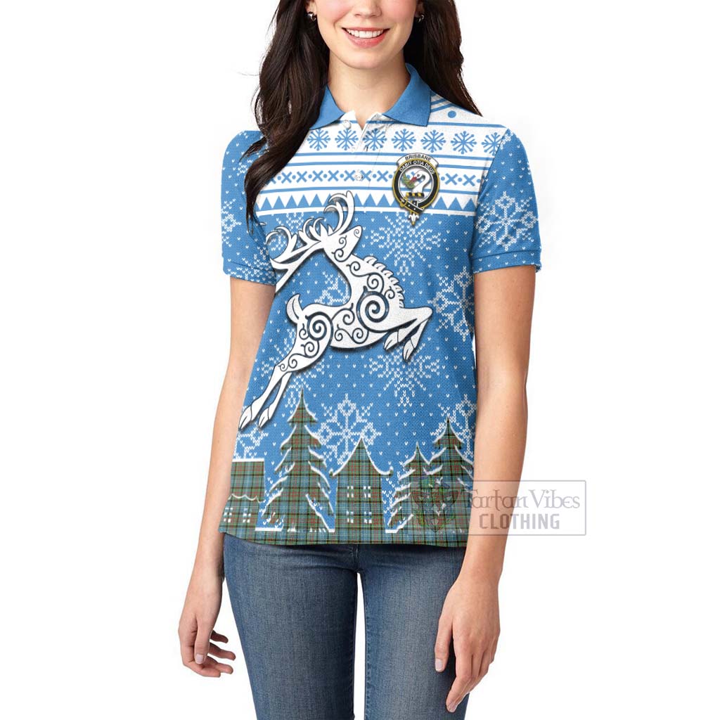 Tartan Vibes Clothing Brisbane Clan Christmas Women's Polo Shirt Celtic Reindeer Style