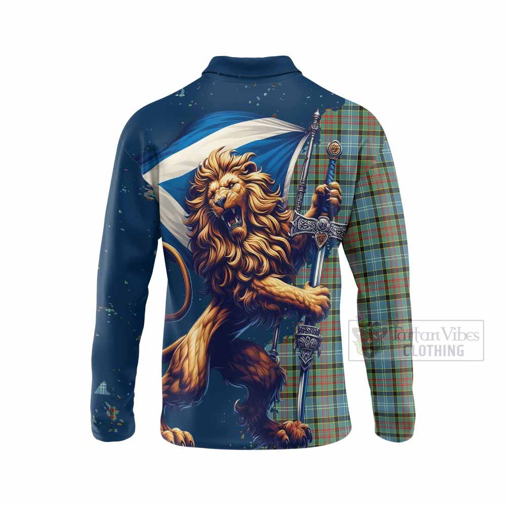 Tartan Vibes Clothing Brisbane Tartan Family Crest Long Sleeve Polo Shirt with Scottish Majestic Lion