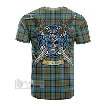 Brisbane Tartan Cotton T-shirt with Family Crest Celtic Skull Style