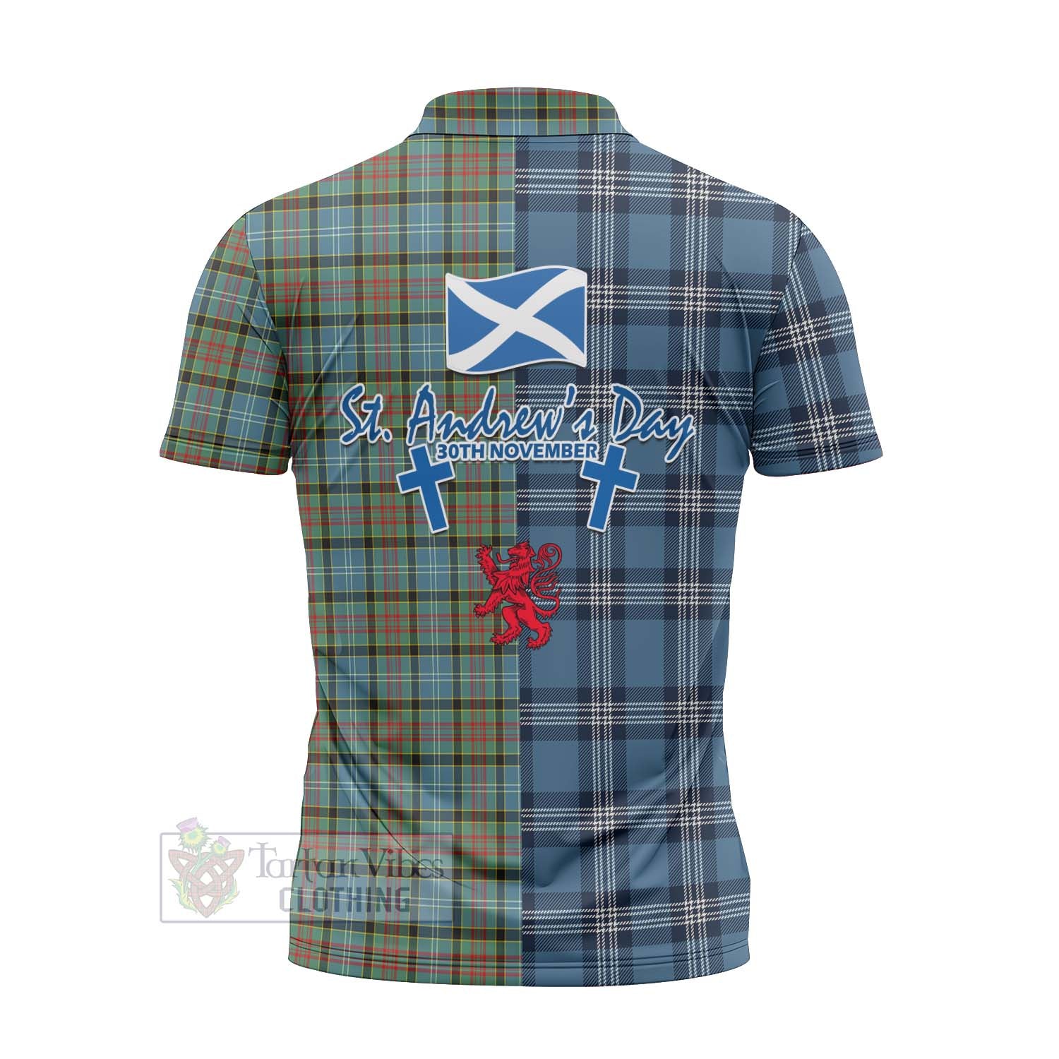 Tartan Vibes Clothing Brisbane Tartan Zipper Polo Shirt Happy St. Andrew's Day Half Tartan Style