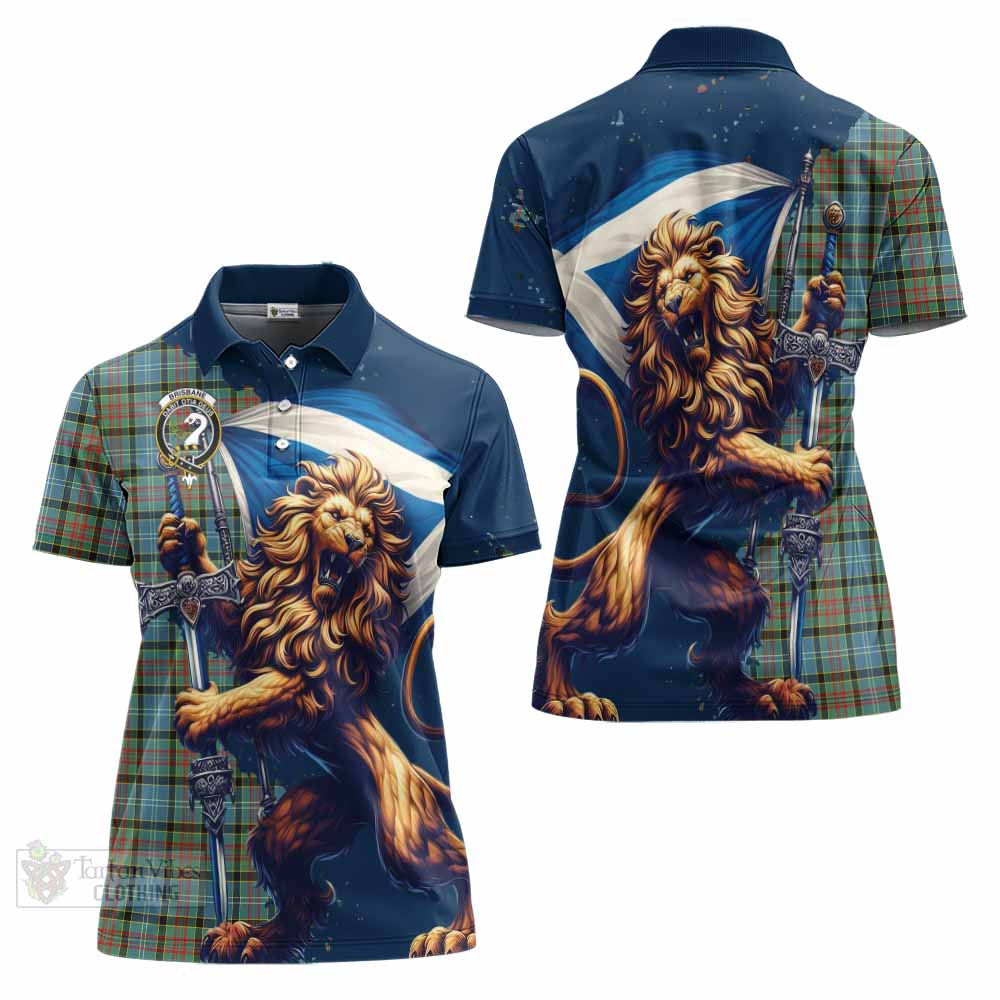 Tartan Vibes Clothing Brisbane Tartan Family Crest Women's Polo Shirt with Scottish Majestic Lion