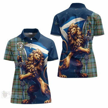 Brisbane Tartan Family Crest Women's Polo Shirt with Scottish Majestic Lion