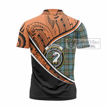 Brisbane Crest Tartan Zipper Polo Shirt with Polynesian Vibes Style - Orange Version