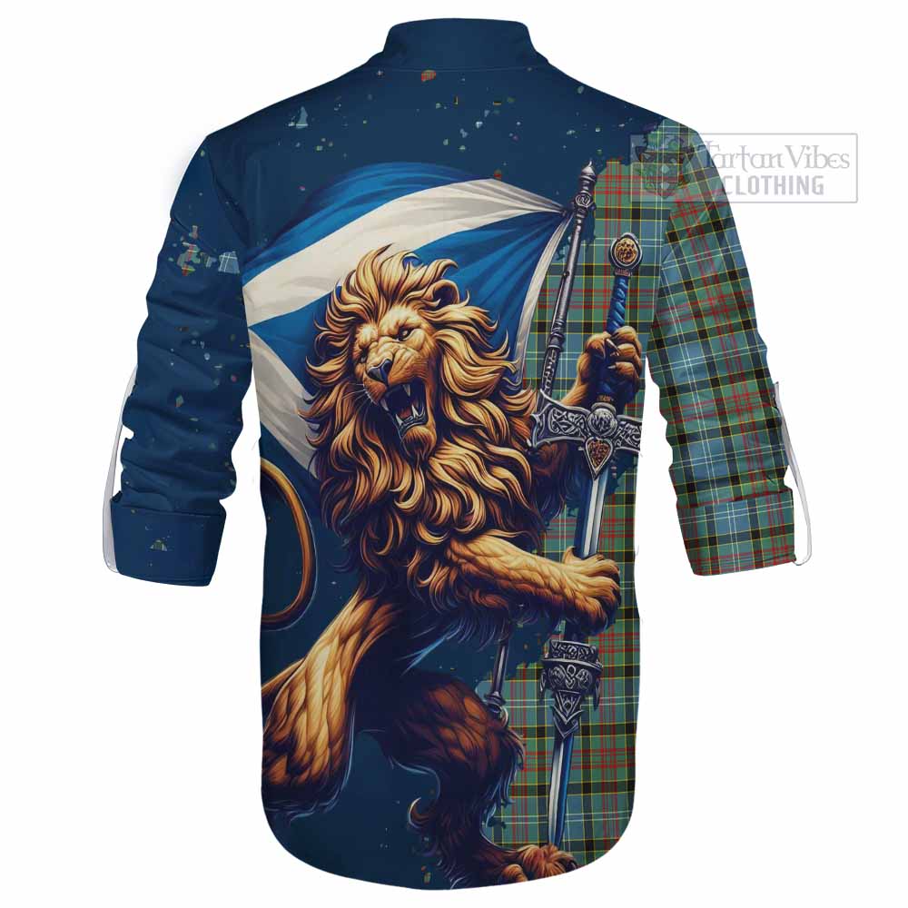 Tartan Vibes Clothing Brisbane Tartan Family Crest Ghillie Kilt Shirt with Scottish Majestic Lion