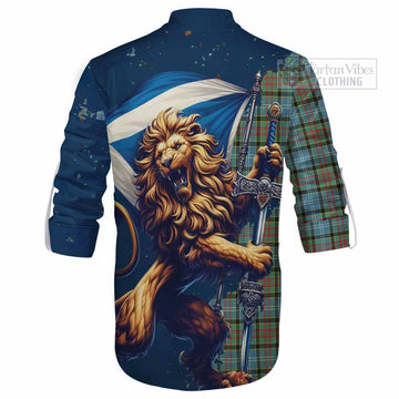 Brisbane Tartan Family Crest Ghillie Kilt Shirt with Scottish Majestic Lion