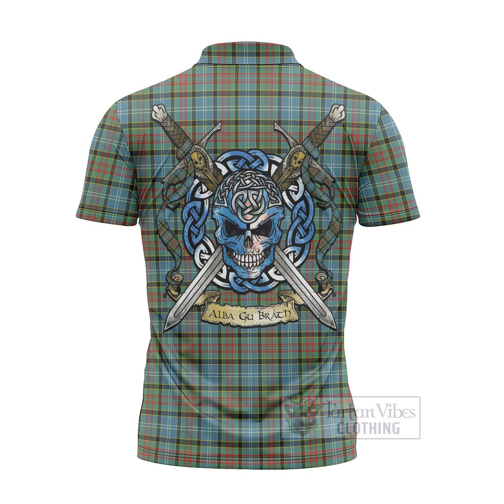 Tartan Vibes Clothing Brisbane Tartan Zipper Polo Shirt with Family Crest Celtic Skull Style