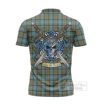 Brisbane Tartan Zipper Polo Shirt with Family Crest Celtic Skull Style